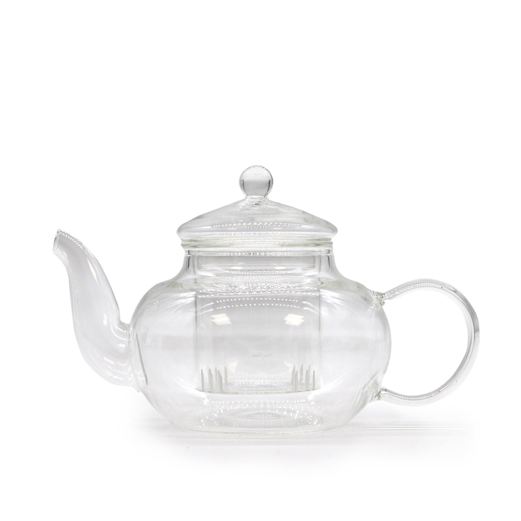 Ceainic sferic din sticlă borosilicată transparentă cu infuzor și capac din sticlă, model Round Pearl - Ora de Ceai.