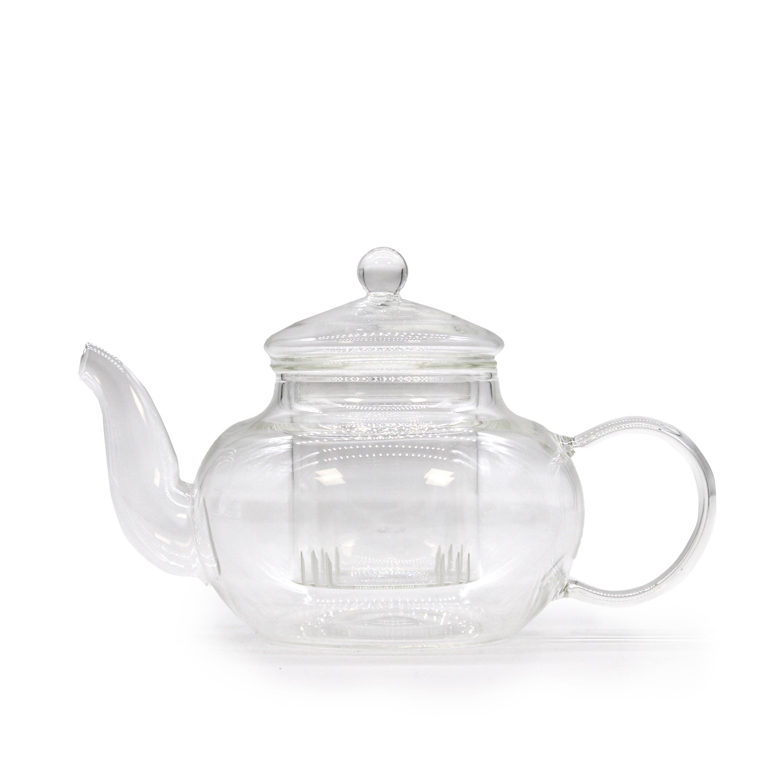 Ceainic sferic din sticlă borosilicată transparentă cu infuzor și capac din sticlă, model Round Pearl - Ora de Ceai.